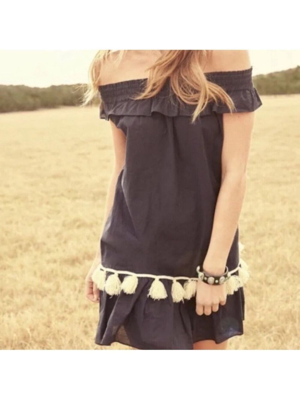 MISA Los Angeles Gia off the shoulder minidress tassel trim size L (unworn)